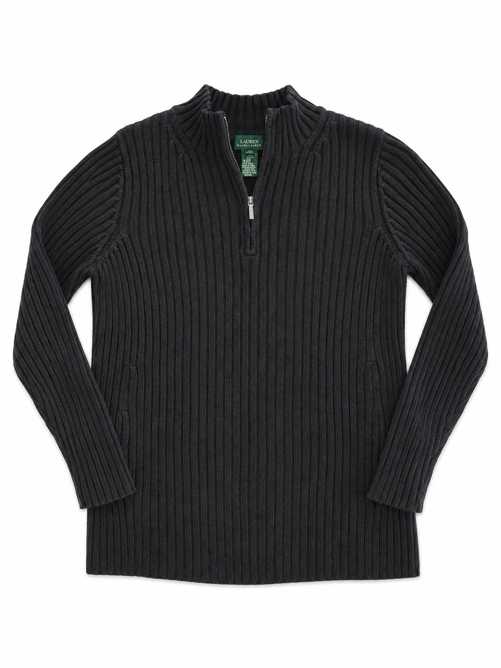 Lauren Ralph Lauren Charcoal Ribbed Half-Zip Turtleneck Sweater